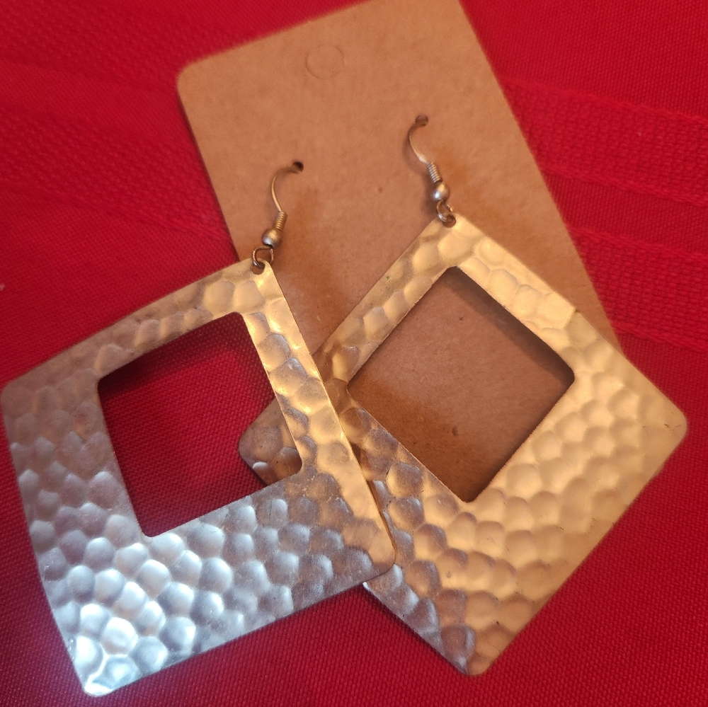 Hammered Gold Square Earrings